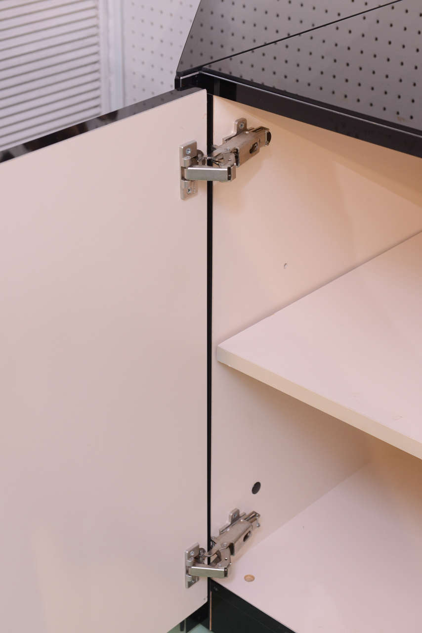 Late 20th Century Eglomise Black Mirrored, Three-Door Credenza, circa 1980s