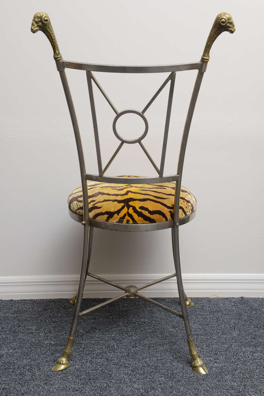 Jansen Style Steal and Brass Chair with Ram's Mask and Hoofed Feet 1