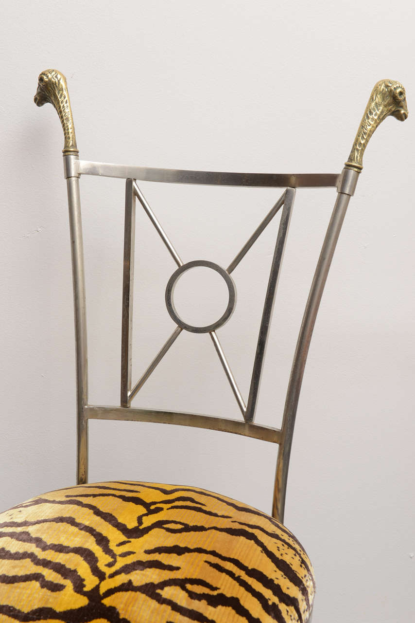 Jansen Style Steal and Brass Chair with Ram's Mask and Hoofed Feet 2