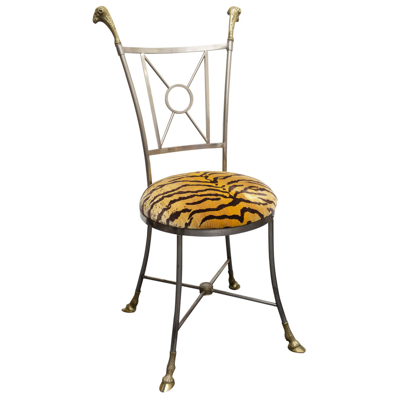 Jansen Style Steal and Brass Chair with Ram's Mask and Hoofed Feet