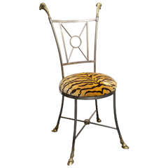 Jansen Style Steal and Brass Chair with Ram's Mask and Hoofed Feet