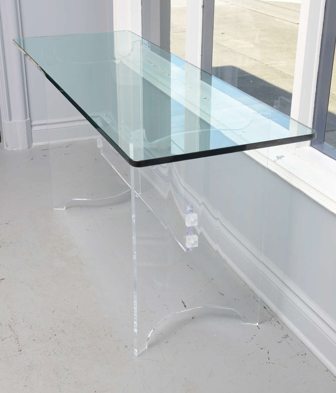 Curved Lucite Base with Glass Top Console Table 4