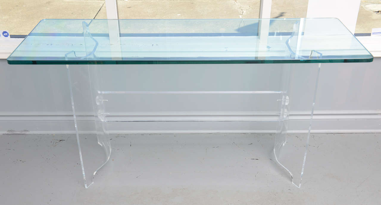 Curved Lucite Base with Glass Top Console Table 5