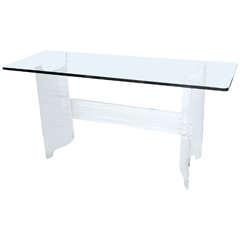 Curved Lucite Base with Glass Top Console Table