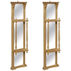 Pair of Gilded Neoclassical Mirrored Whatnots