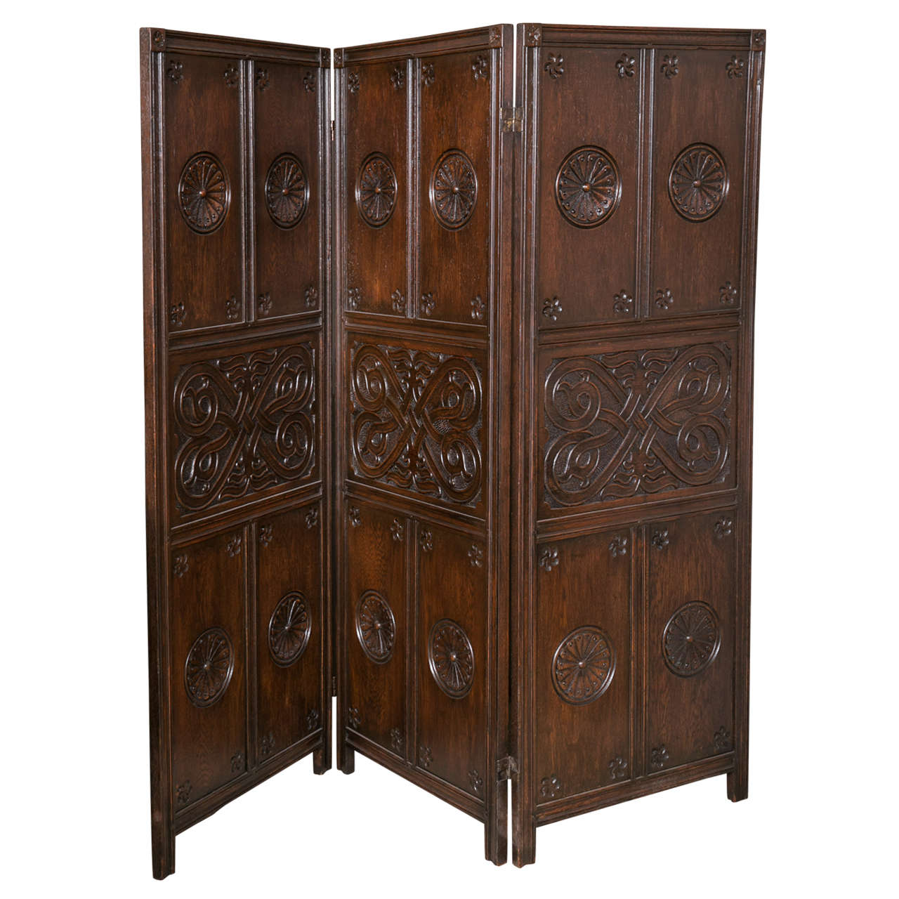 19th Century Carved Oak Screen For Sale