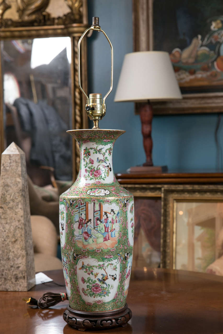 Rose Medallion Chinese Lamp, circa 1800s