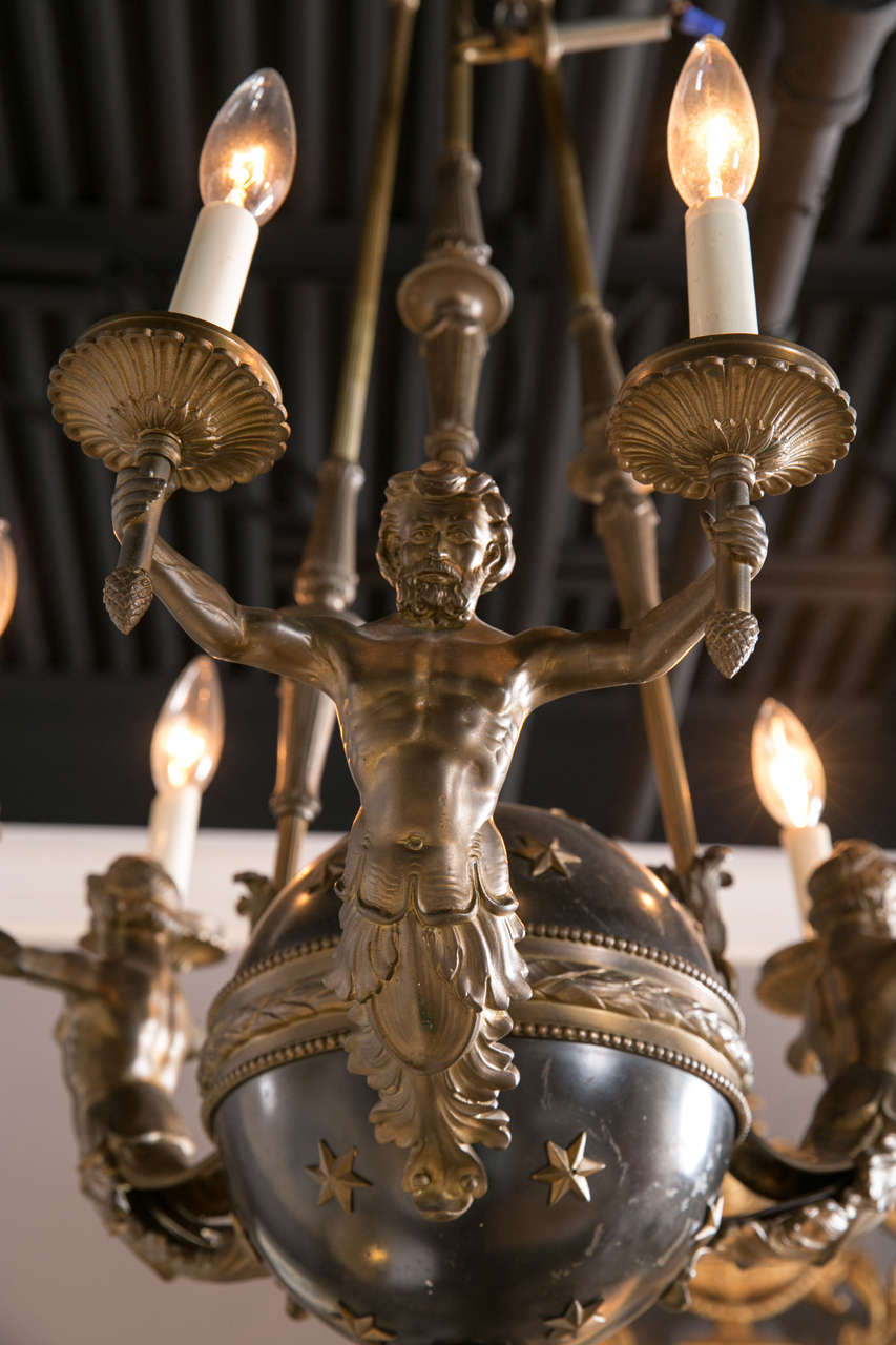 19th Century Swedish Tole and Bronze Chandelier In Good Condition For Sale In Stamford, CT