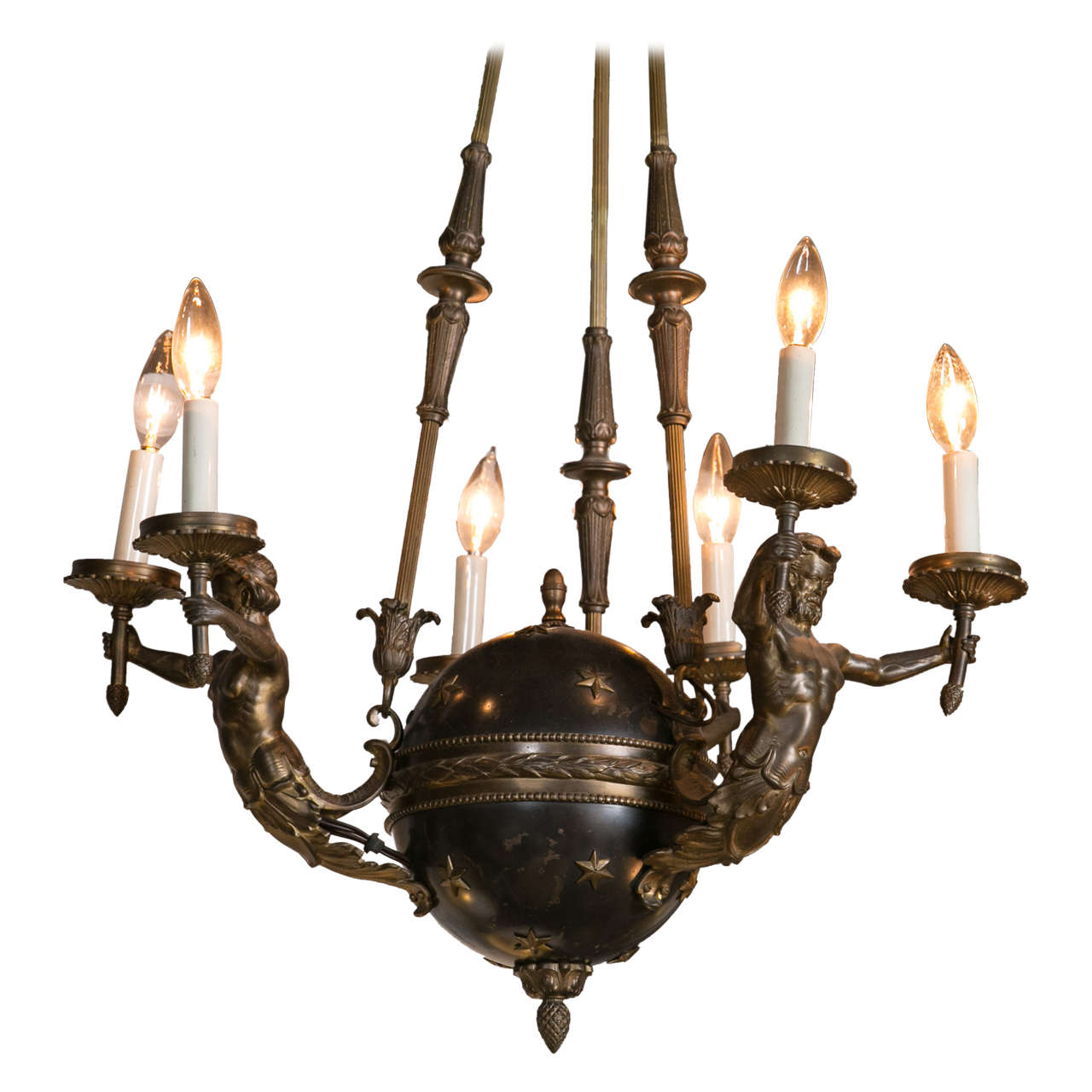 19th Century Swedish Tole and Bronze Chandelier For Sale