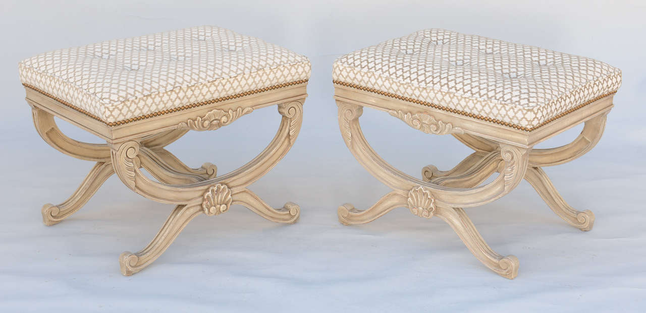 American Pair of Empire Style X-Frame Benches