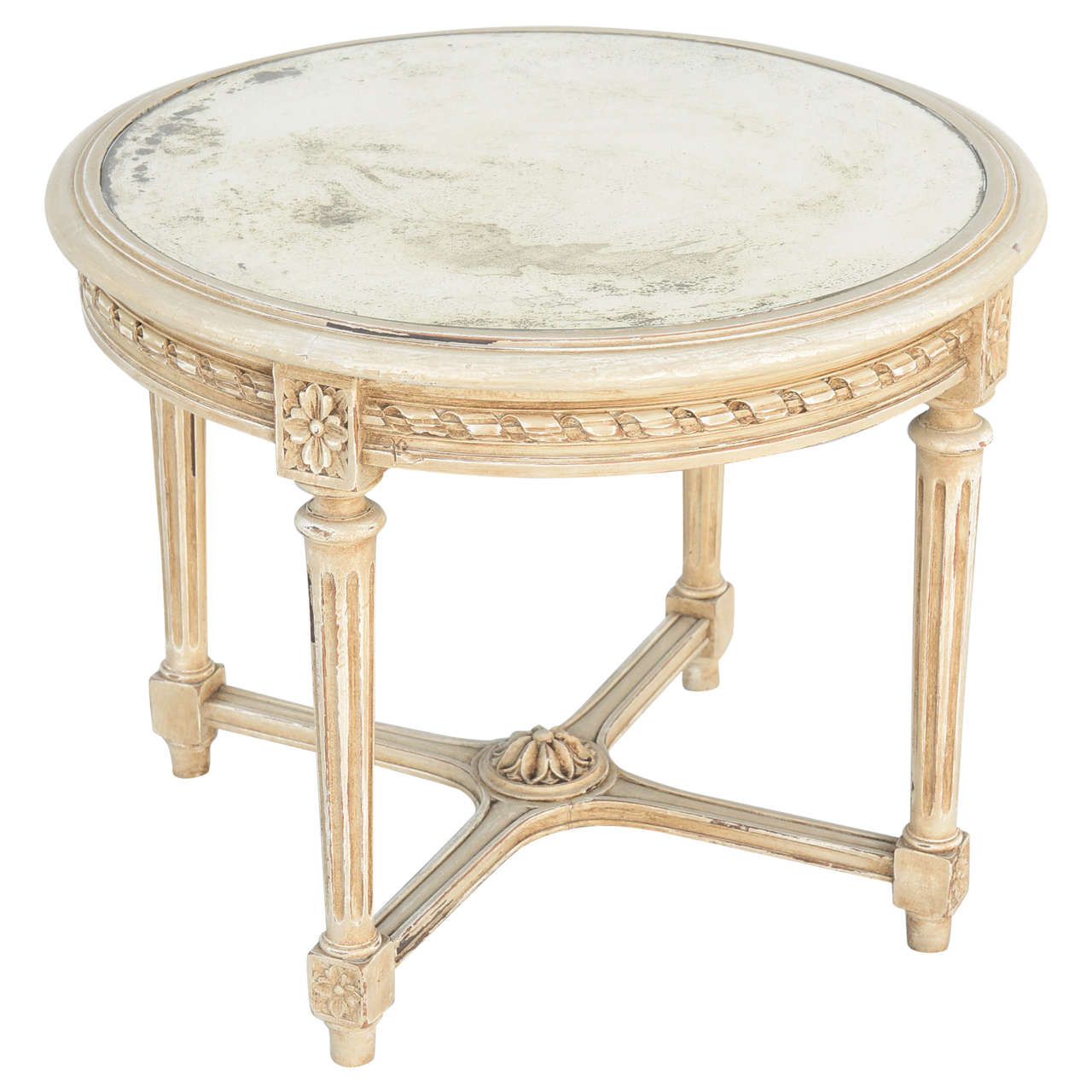 Round Painted Louis XVI Style Accent Table with Mirrored Top For Sale