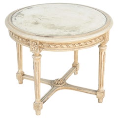 Round Painted Louis XVI Style Accent Table with Mirrored Top
