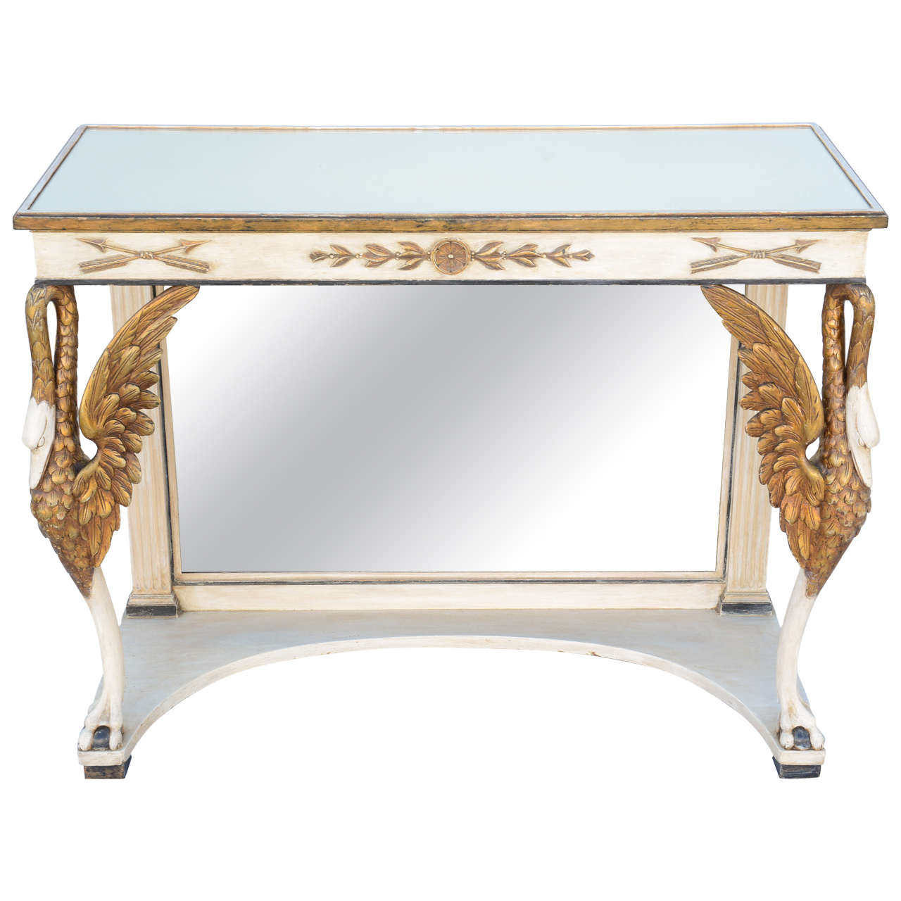 Painted and Parcel-Gilt Pier Table with Mirrored Top For Sale