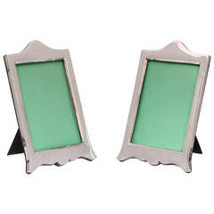 Rare Pair of Art Deco Footed Sterling Silver Hump-Top Picture Frames