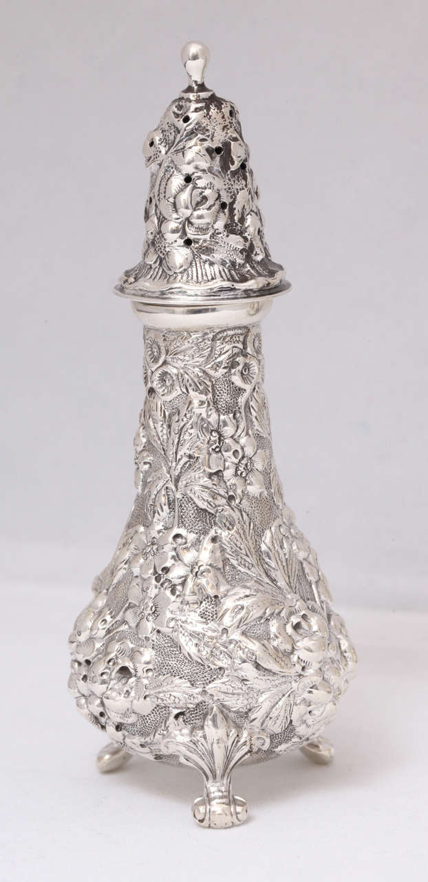 Victorian Suite of Four Sterling Silver Footed Salt and Pepper Shakers by Stieff