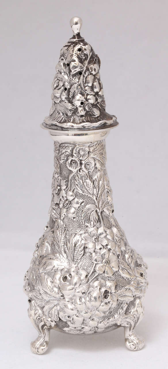 American Suite of Four Sterling Silver Footed Salt and Pepper Shakers by Stieff