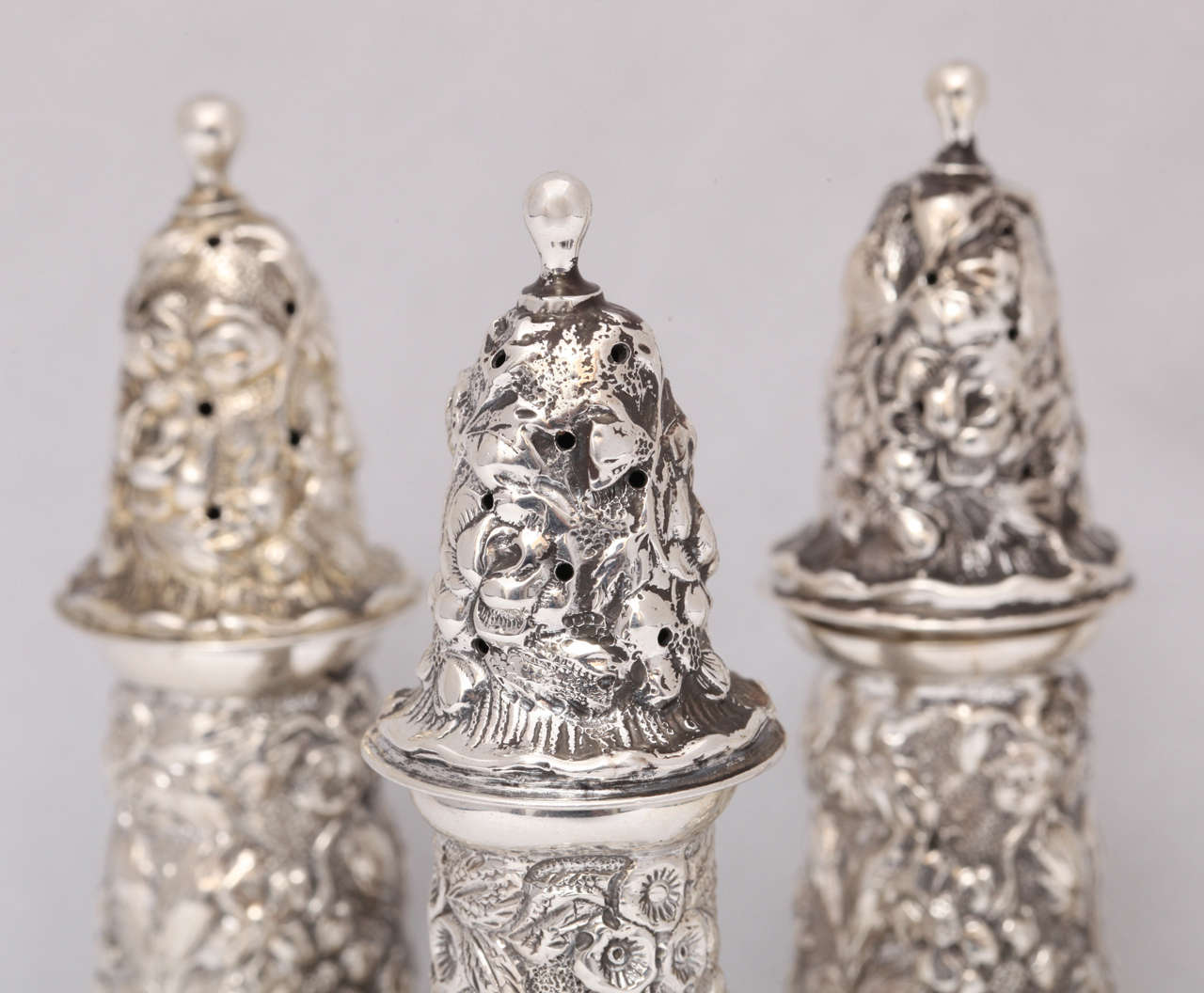 Mid-20th Century Suite of Four Sterling Silver Footed Salt and Pepper Shakers by Stieff