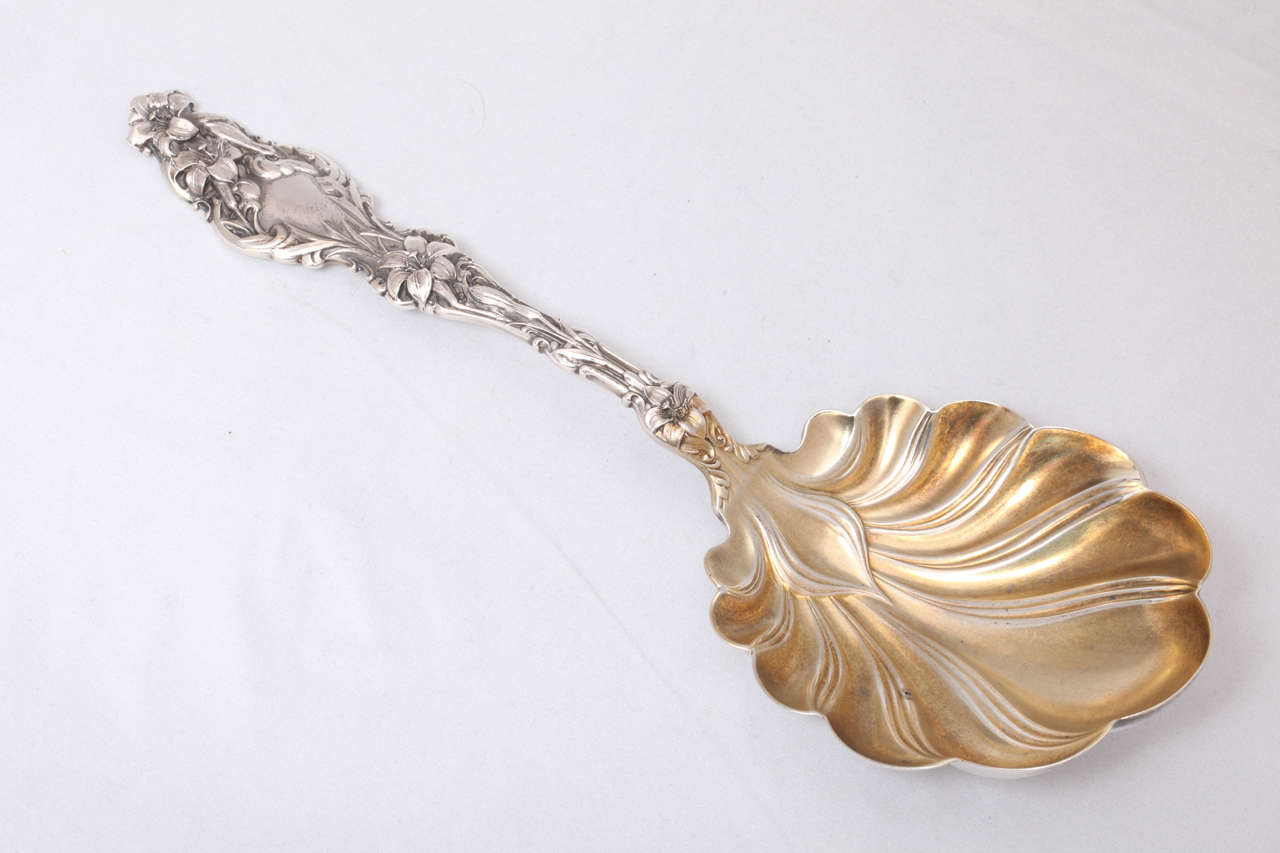 Art Nouveau, sterling silver, parcel-gilt, large serving spoon, Whiting Mfg. Co. Providence, Rhode Island, circa 1902, 