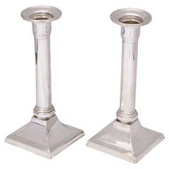 Pair of Art Deco Sterling Silver Column Form Candlesticks