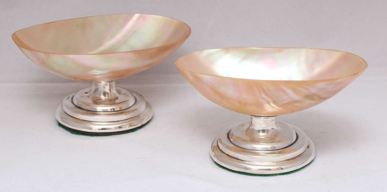 Unusual, large pair of Edwardian, sterling silver-mounted, 