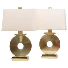 Pair of Contemporary Brass Circle Lamps