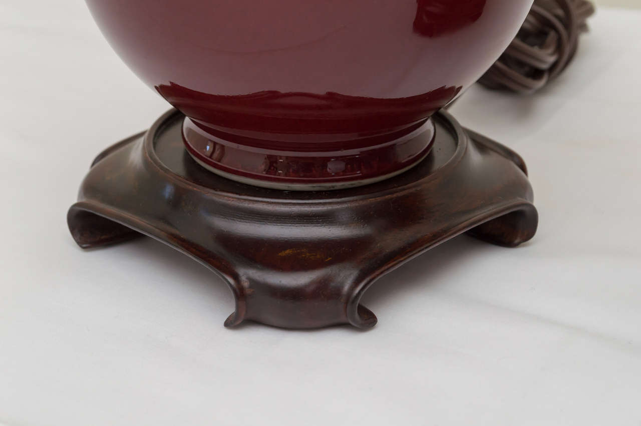 Pair of Chinese Oxblood Bottle Form Lamps In Excellent Condition In San Francisco, CA