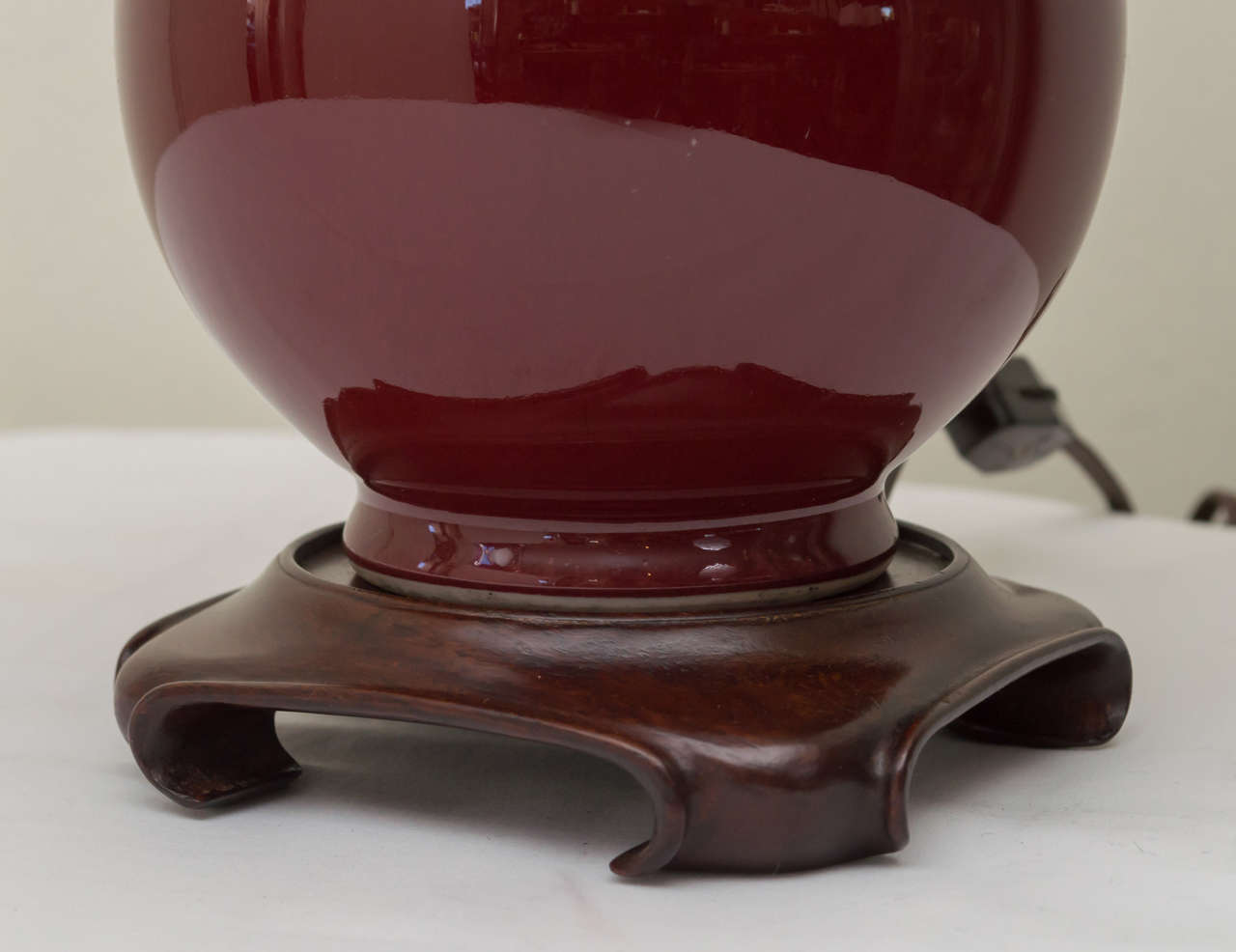 20th Century Pair of Chinese Oxblood Bottle Form Lamps