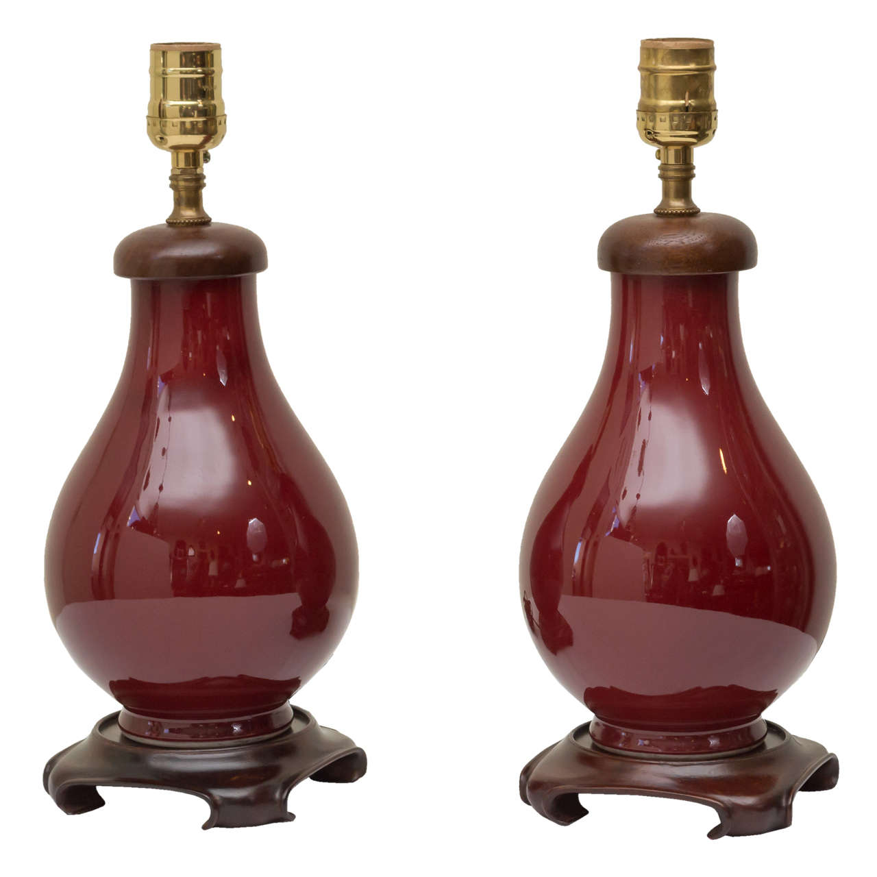 Pair of Chinese Oxblood Bottle Form Lamps
