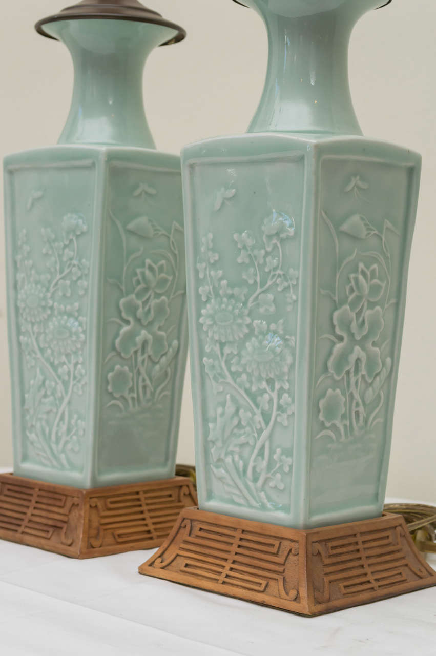 Pair of Early 20th C. Chinese Poreclain Celadon Lamps In Good Condition In San Francisco, CA