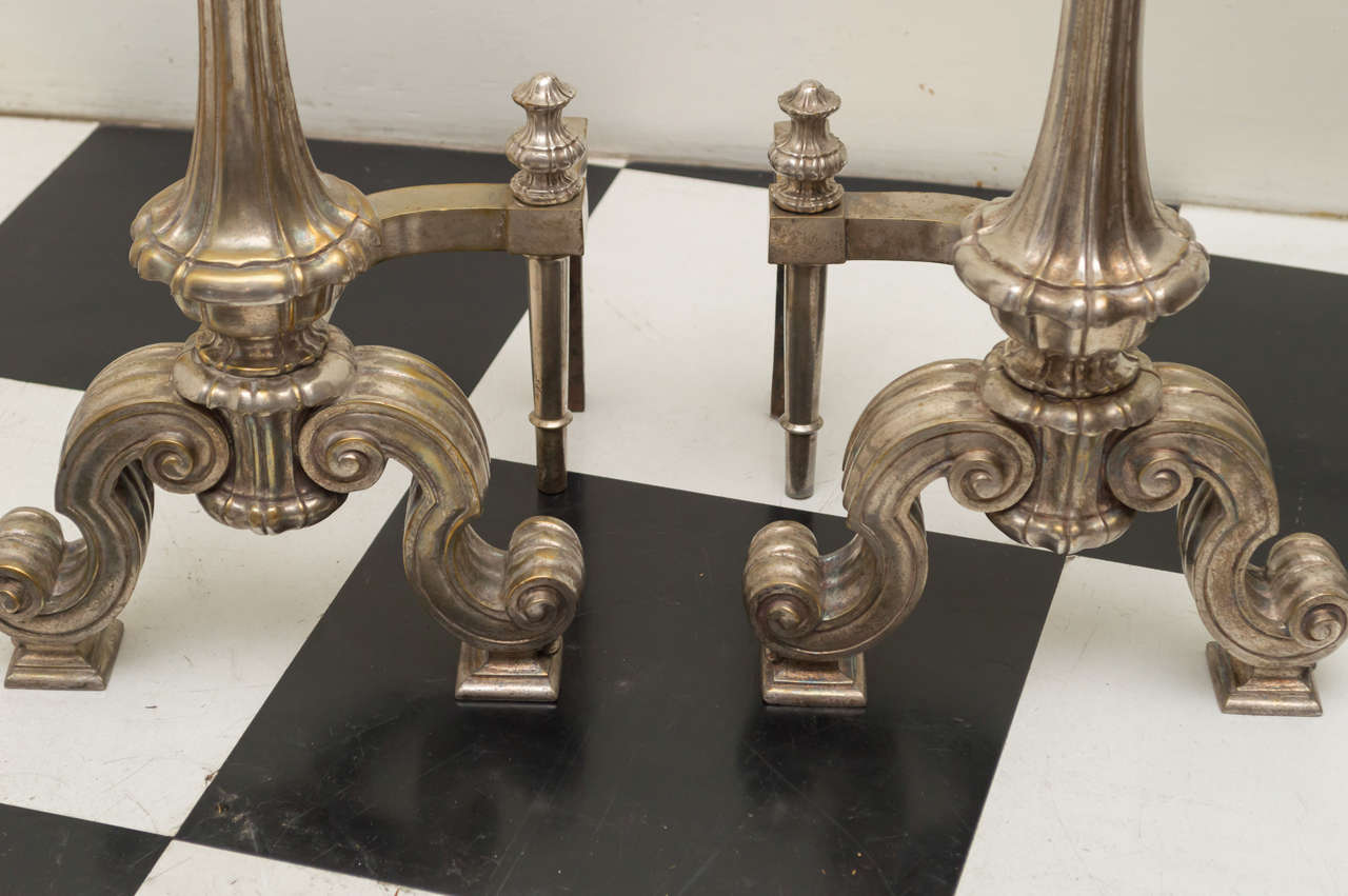 Baroque Revival Pair of 19th Century French Silver Gilt Bronze Andirons