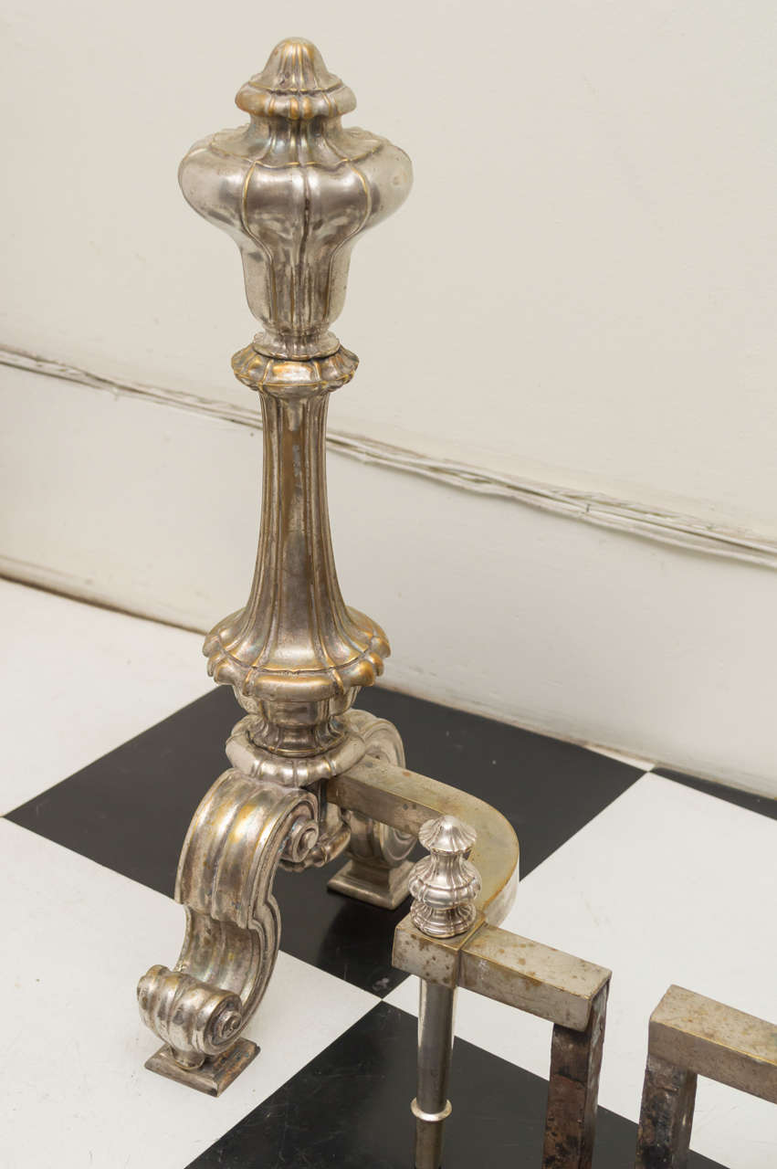 Pair of 19th Century French Silver Gilt Bronze Andirons In Good Condition In San Francisco, CA