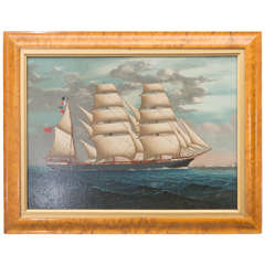 19th C. Anglo Chinese Oil Painting of a British Ship of the China Trade Period