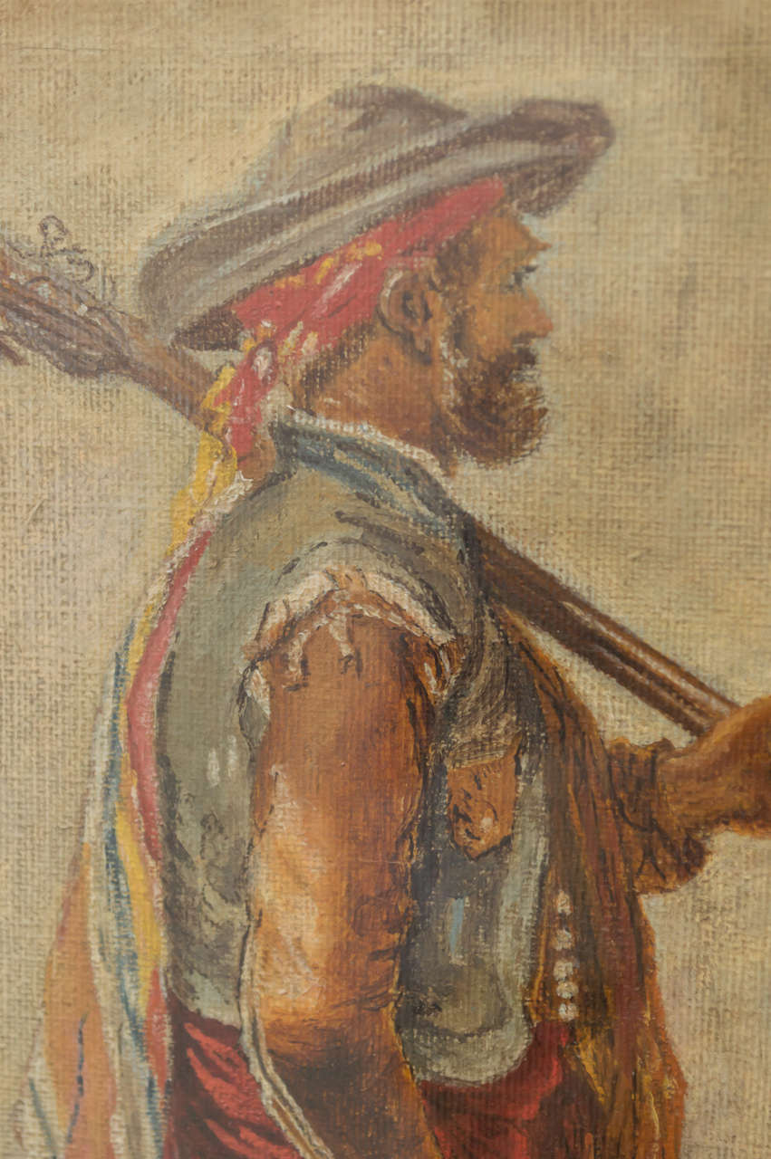 Européen Peinture à l'huile continentale du 19ème siècle d'une figure hispano-médiévale en vente