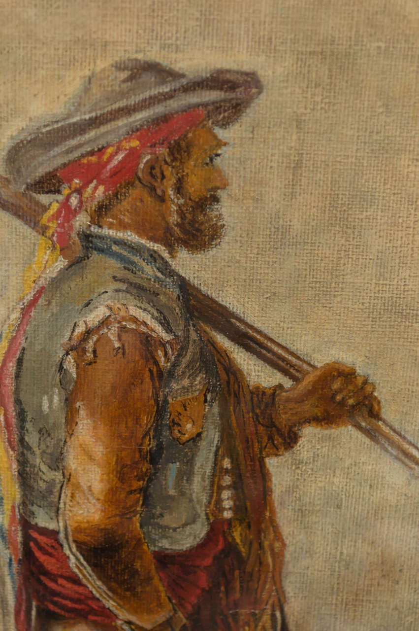 Hand-Painted 19th Century Continental Oil Painting of a Hispano-Moresque Figure For Sale