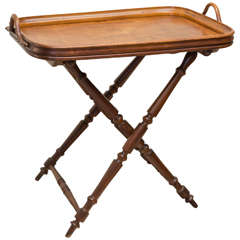 Late 19th C French Bentwood Handled Tray on Turned Stand