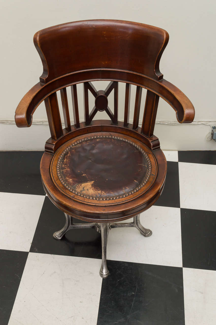 Empire Revival Late 19th C American Ship's Chair in Mahogany and Nickel Iron Swivel Base