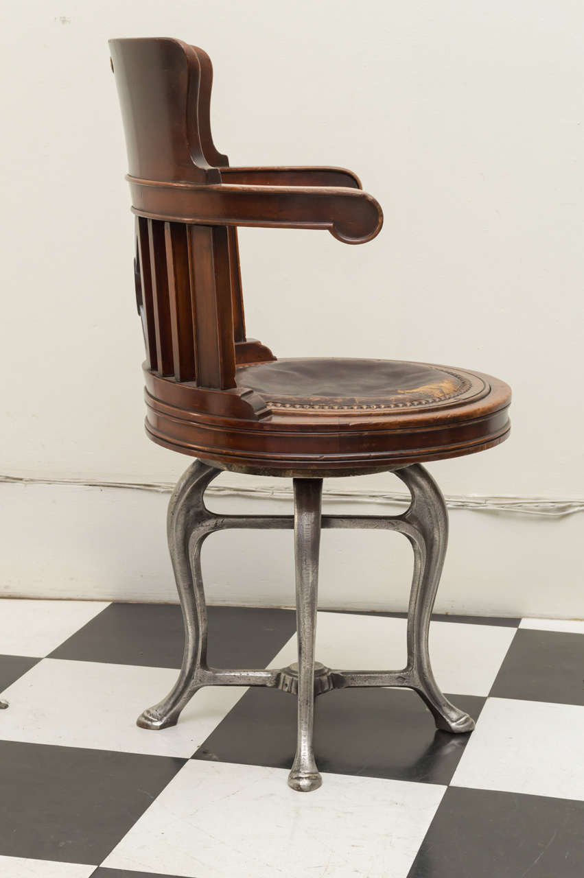 Plated Late 19th C American Ship's Chair in Mahogany and Nickel Iron Swivel Base