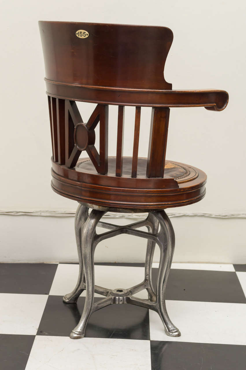 Late 19th C American Ship's Chair in Mahogany and Nickel Iron Swivel Base In Good Condition In San Francisco, CA