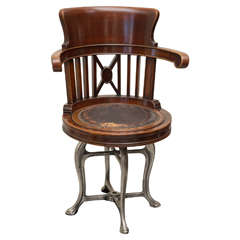 Late 19th C American Ship's Chair in Mahogany and Nickel Iron Swivel Base