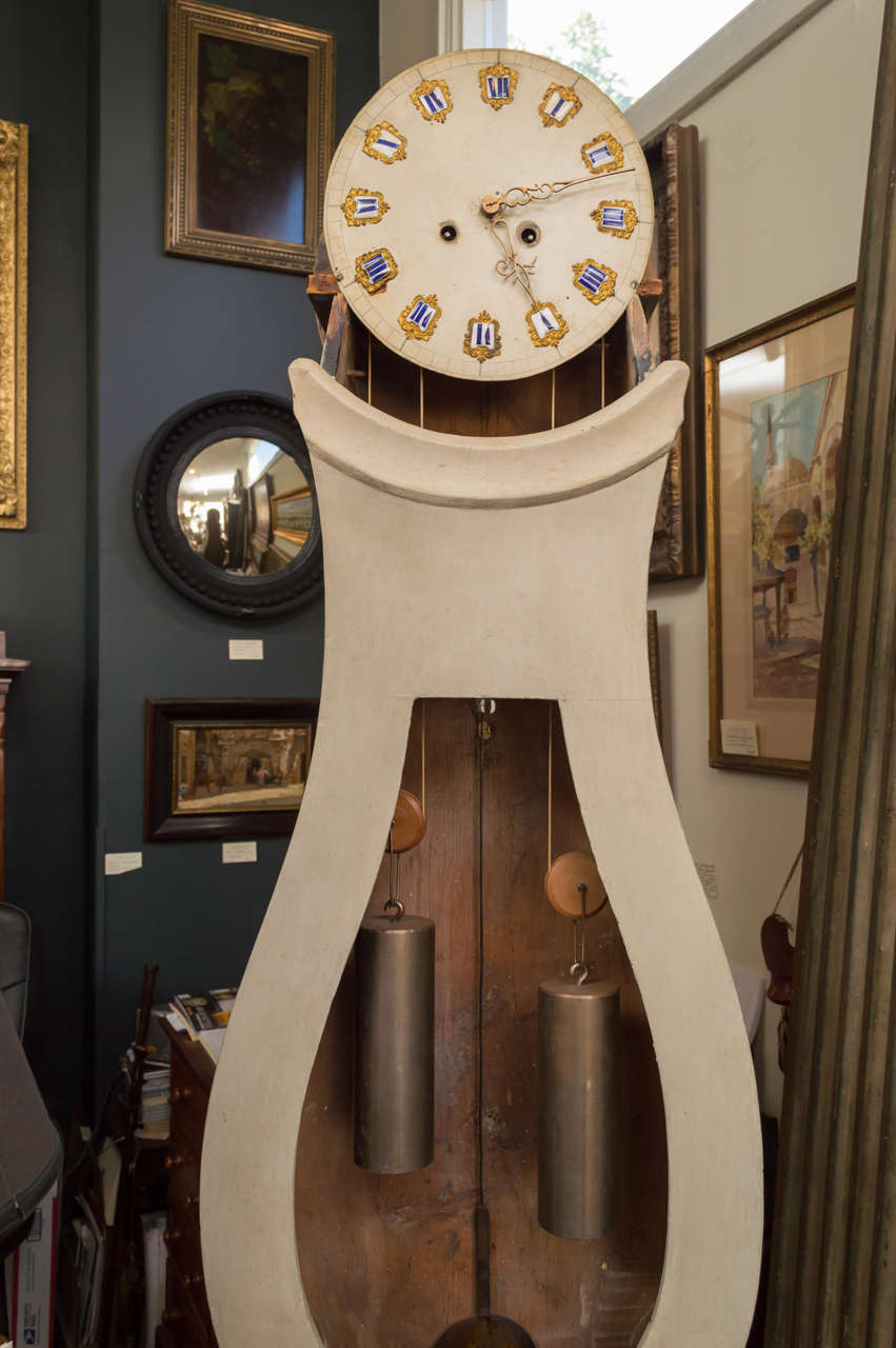 19th Century Early 19th C Swedish Painted Long Case, Bell Chime Clock