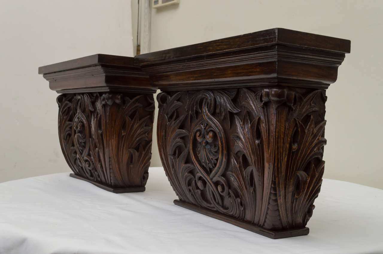 Pair of Late 19th Century American Oak Wall Brackets at 1stDibs