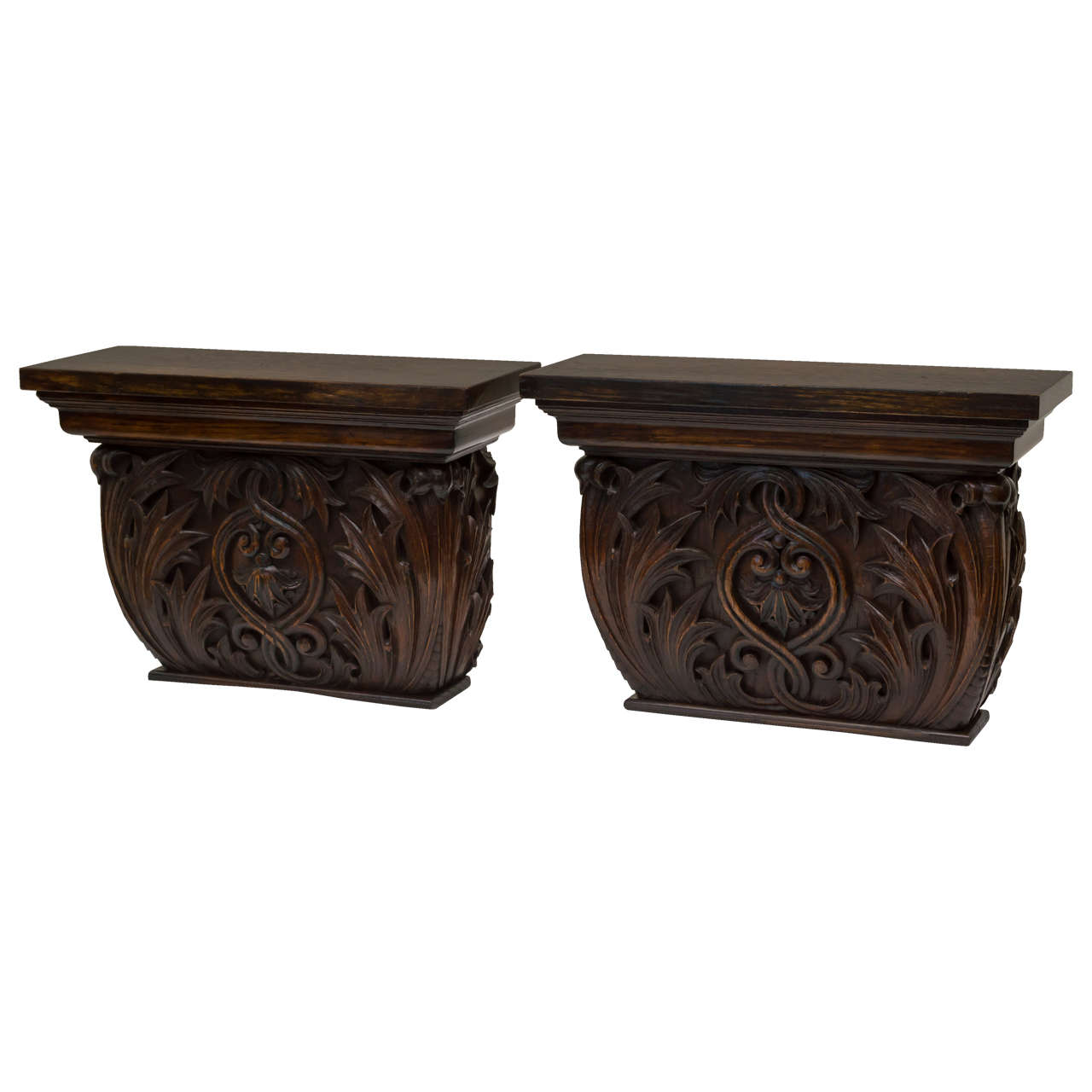 Pair of Late 19th Century American Oak Wall Brackets at 1stDibs