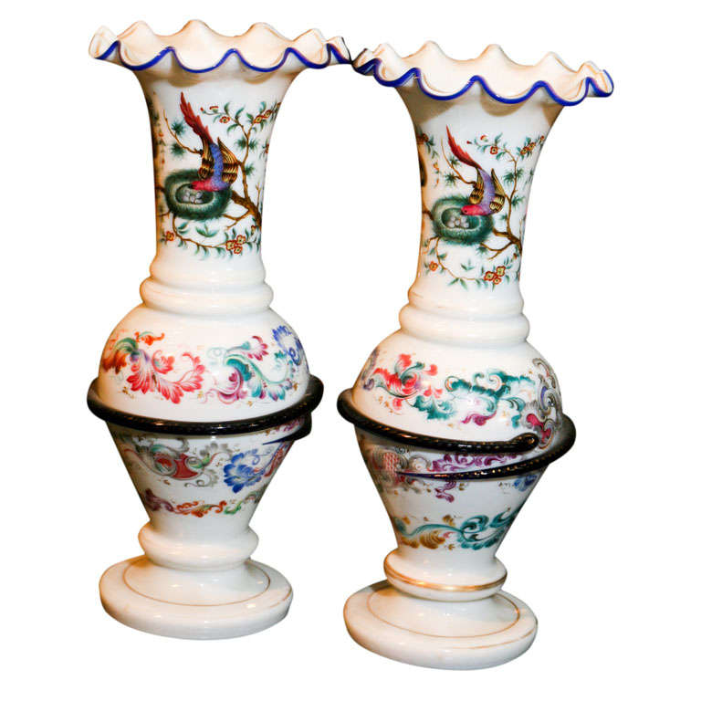 Pair of French Opaline Vases For Sale
