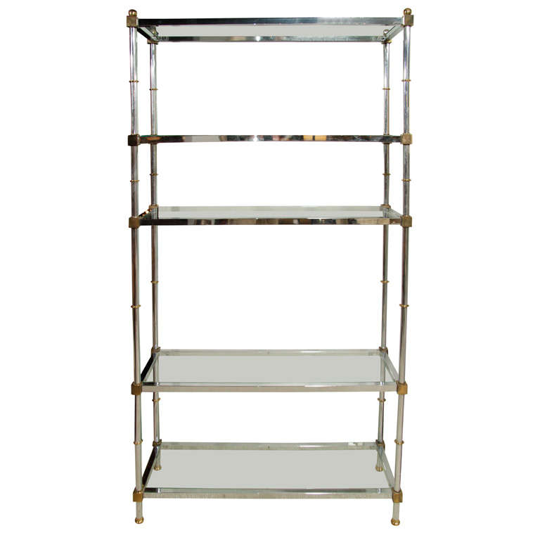 Etagere aus Messing und Chrom, Mitte des Jahrhunderts 