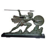 French Art Deco Sculpture on Marble "Warrior"