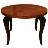 French Art Deco Round Exotic Walnut Coffee Table