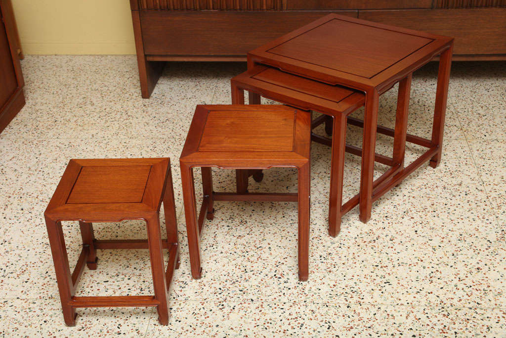 Exquisite Baker Far East Style Teak Nesting Tables Set of 4 In Good Condition In Miami, FL
