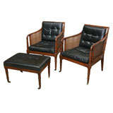 A Pair of Bamboo Chairs and Ottoman