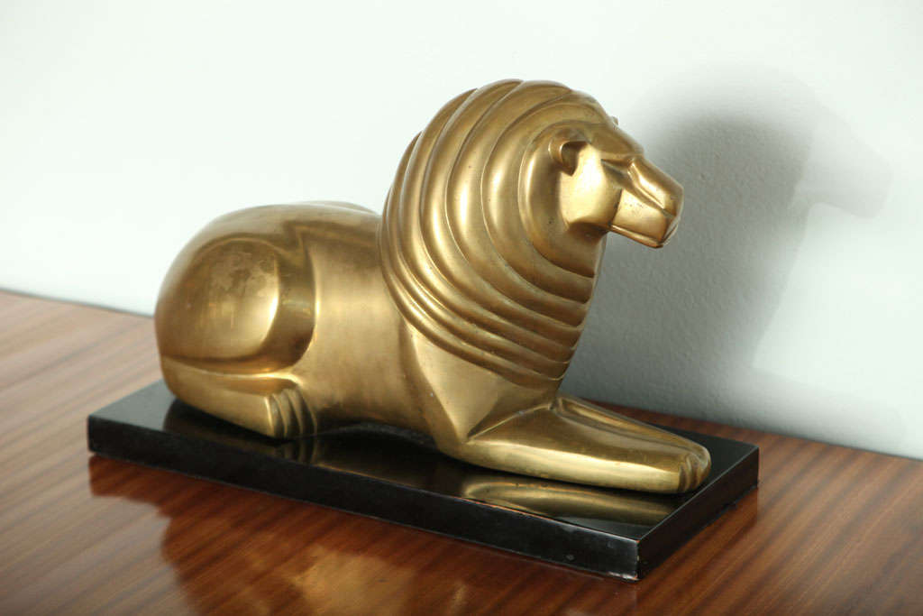 A Bronze Art Deco Lion In Excellent Condition In Hollywood, FL