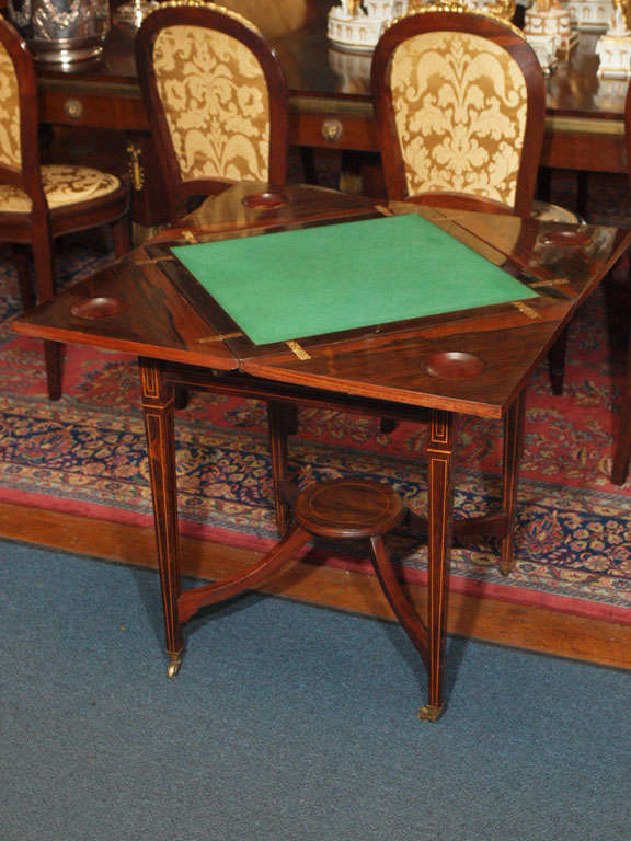 Antique English Rosewood Handkerchief Table with Superb Inlay 1